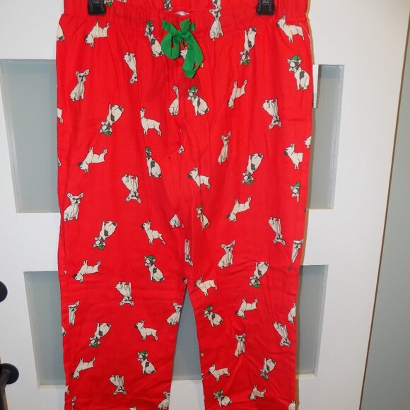 Old Navy Christmas French Bulldogs Red Flannel Pajama Bottoms Size S Women's NEW - Picture 1 of 3